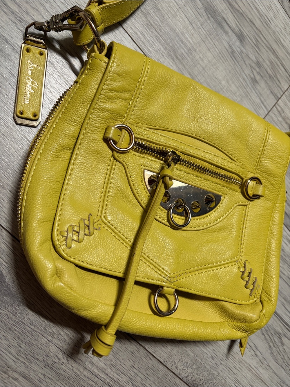Sam Edelman Lemon Yellow Leather Crossbody Bag with Silver Hardware